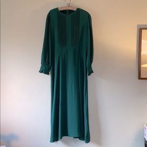 Deep green high neck almost maxi swing dress